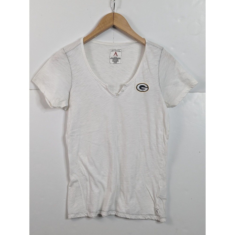 Antigua Green Bay Packers Henley Top Size Medium White